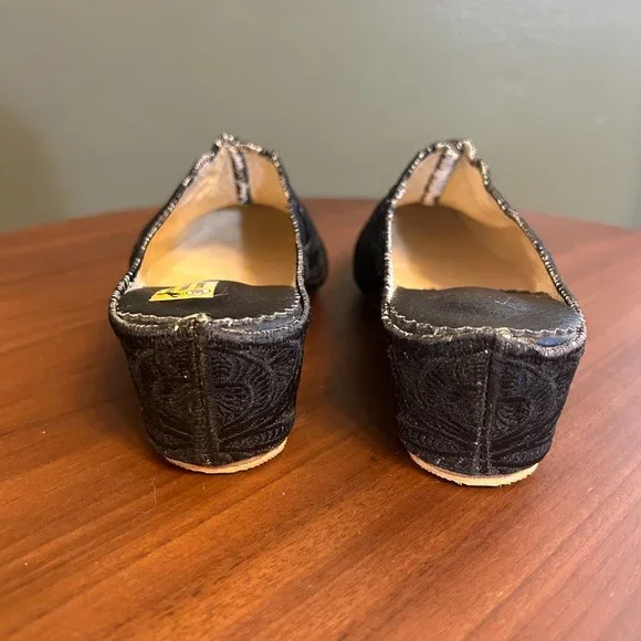 One-of-a-Kind Vintage Embroidered Lace Wedge Mules with Tassels - Picture 7 of 8